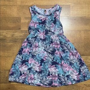 One Step Ahead Kids Dress - Navy, Pink, and Blue Leaf Print
